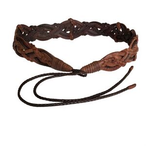 Handmade Brown Leather Braided Knot Tie Belt Women’s Size M